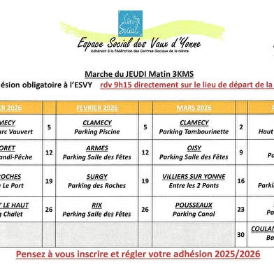 Marches pedestres avec l'Espace Social des Vaux d'Yonne - 3 km