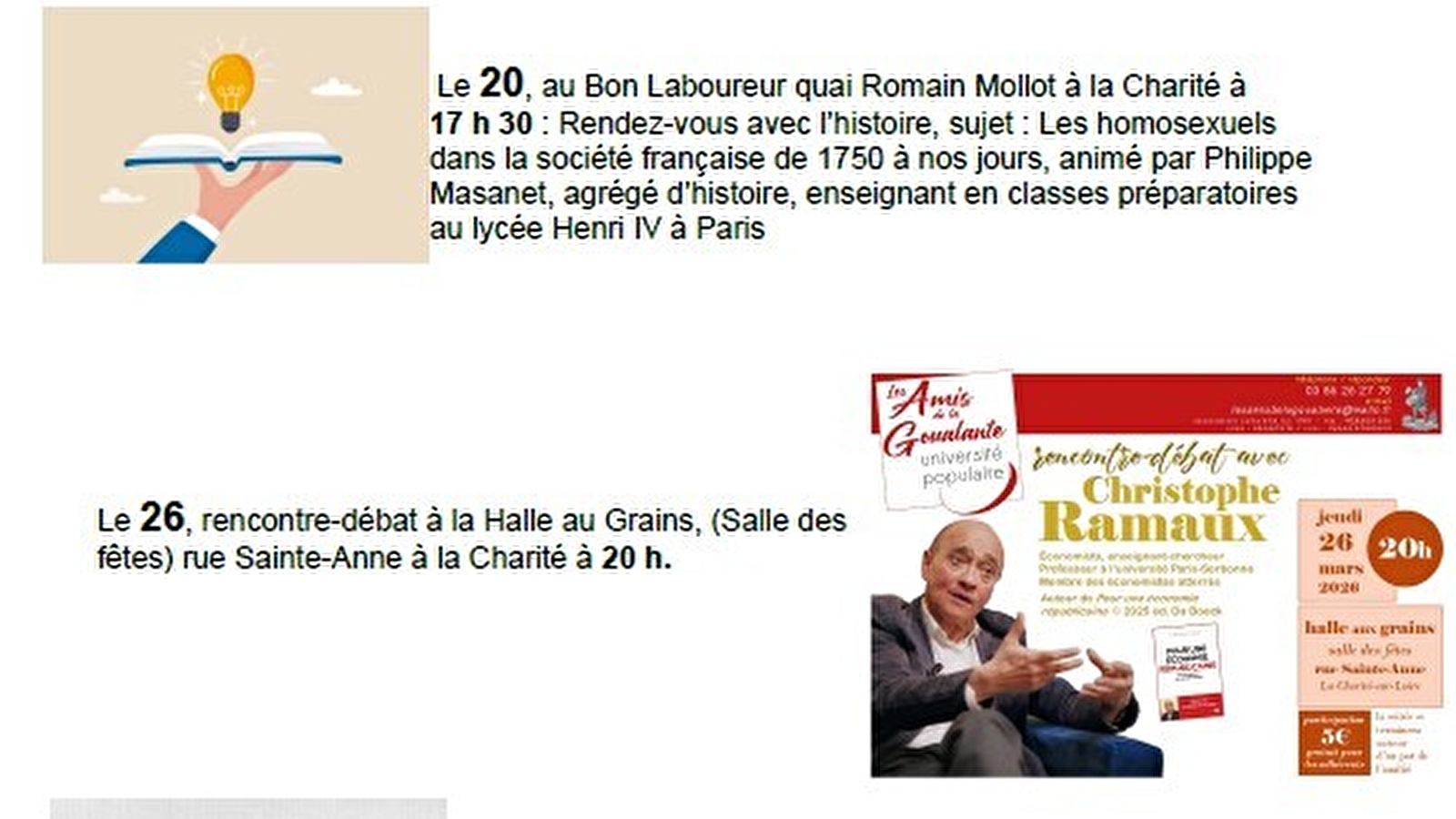 Programme du mois de mars 2026 de l'Université Populaire 'les Amis de la Goualante'